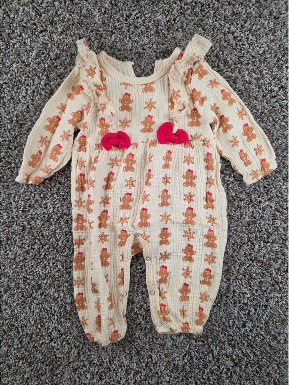 Baby Girls Sz 12M One Piece Christmas Outfit Gingerbread Man Print